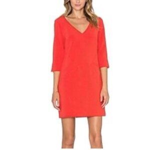Trina Turk Dress 2 Career Church Red Orange V Neck 3/4 Long Sleeve